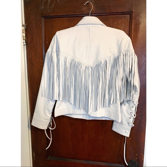 Fringe White Leather Jacket, XS - Picture 2 of 4